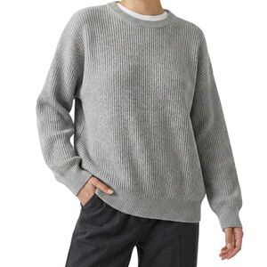 Vintage ABBATE Grey Merino Wool Blend Ribbed Sweater Crewneck Oversized Size XL